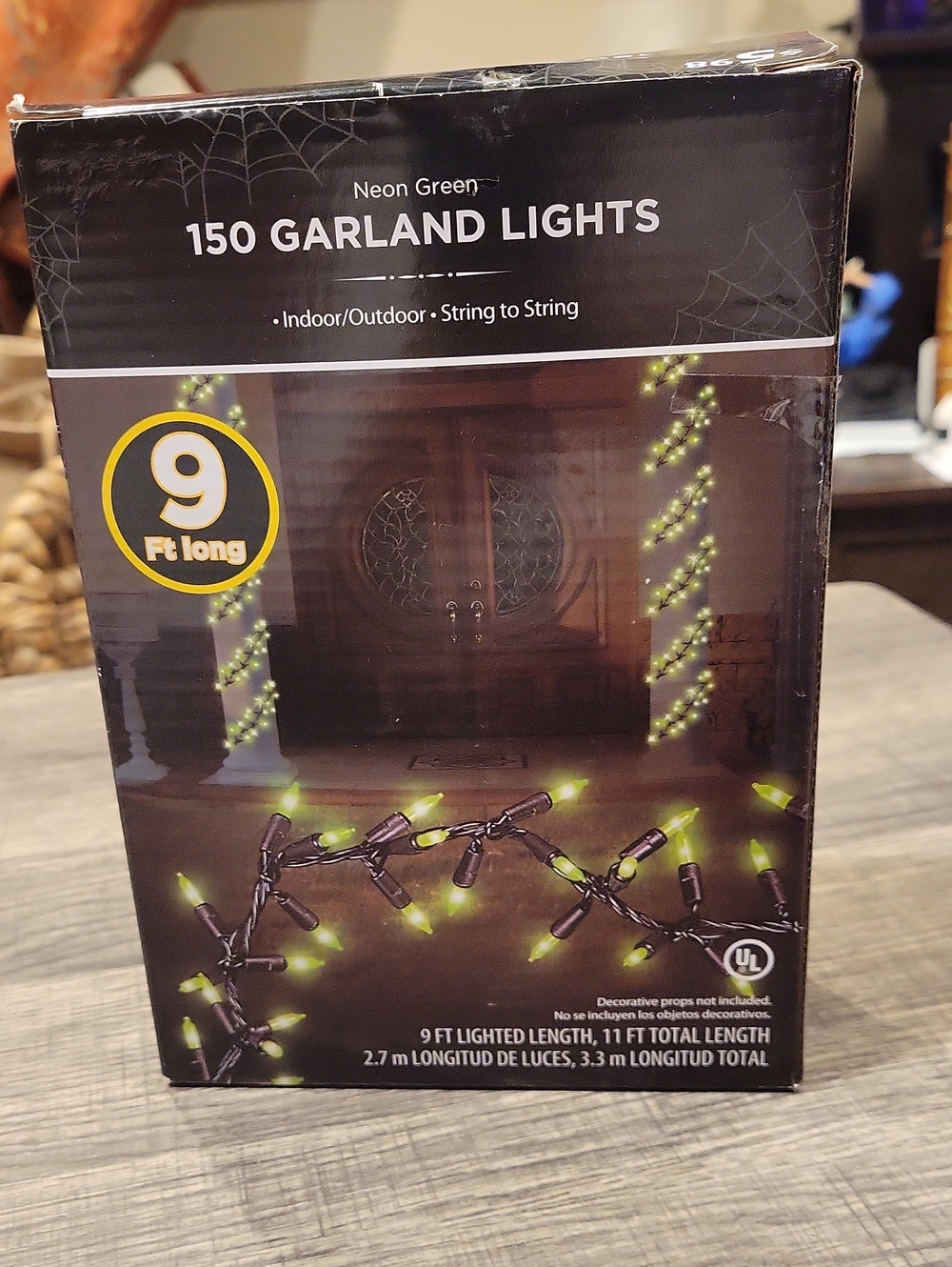 Halloween 150 Neon Green Lights/ NEW IN BOX.,BLACK CORD